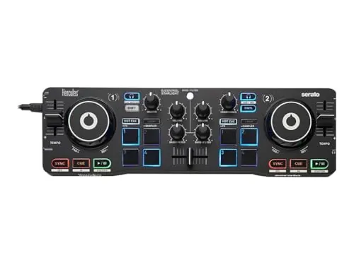 Hercules DJControl Starlight - Controladora DJ USB portatil de 2 pistas y 8 Pads, software Serato DJ Lite, para PC y MAC