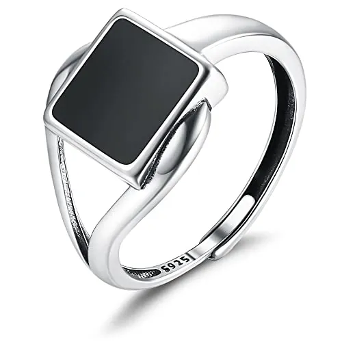 MILACOLATO Anillo De Plata Ley 925 Para Mujer Niñas Ajustable, Abierto Vintage Plata Nudo Celta/Zirconia Hoja/Cuadrado Esmaltado Negro/Doble Torsión Declaración Anillo Joyería anilloA
