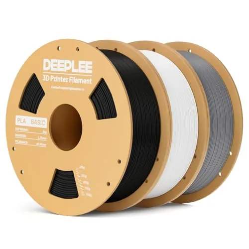 DEEPLEE PLA Basic 1.75 mm, Kit 3 Bobinas Negro, Blanco y Gris (3 kg). Precisión ±0.02 mm. Bobina Perfecta Sin Atascos. Ideal para Principiantes. Compatible con Impresoras FDM.