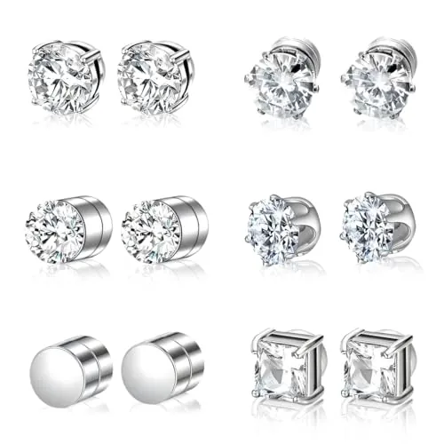 IKOPFLN 6 Pares de pendientes magnéticos para hombre, pendientes falsos para hombre, 6 mm