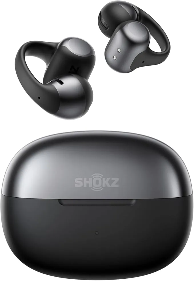 SHOKZ OpenDots ONE Auriculares Inalámbricos Bluetooth 5.4, Audifonos Deportivos Abiertos Clip, Dolby Audio Premium 6,5g, Open Ear, 40H de Batería, 4 Mics. Cancelación Ruido, con Paño de Limpieza,Negro
