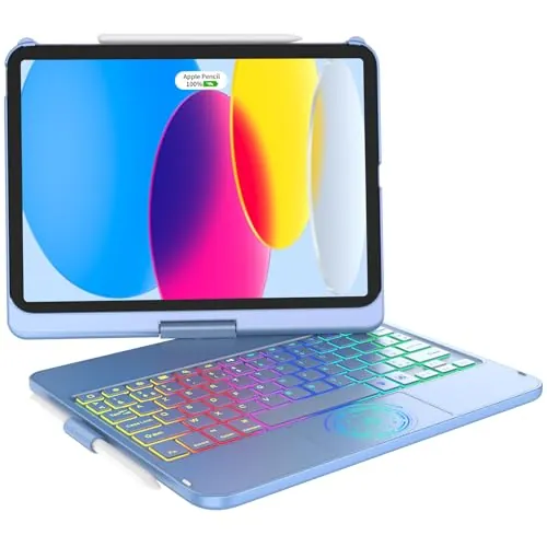 KARFUN 10.9" Funda con Teclado para iPad 11 Generación A16 y 10ª Generación (Azul océano, Menú, Español)