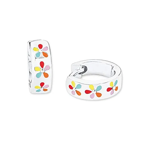 Prinzessin Lillifee pendientes de aro plata de ley 925 joyería infantil para las orejas de las niñas, 1,1 cm, multicolor, flor, viene en caja de regalo de joyería, 2019686