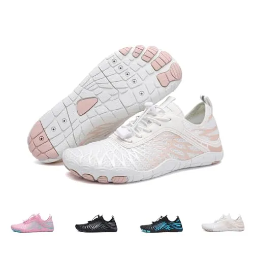 GemChve Barefoot Mujer Escarpines Hombre Zapatillas Minimalista Zapatillas de Trail Running Transpirable Antideslizante Zero Drop Soles White 40EU