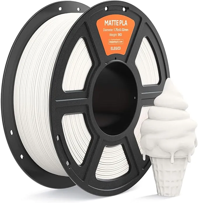 ELEGOO Filamento PLA MATE 1.75 1KG Blanco, Filamento para Impresora 3D, Precisión Dimensional +/- 0.02mm, Carrete Filamento 3D, para Mayoría Impresoras 3D