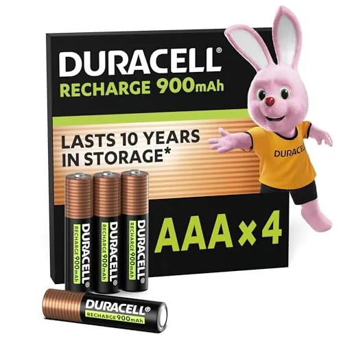 DURACELL AAA Pilas Recargables (Paquete de 4) 1.2V, 900 mAh NiMH