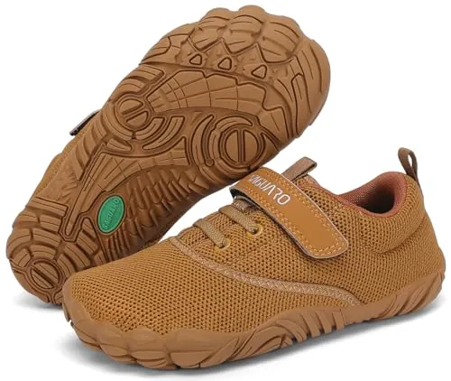 SAGUARO Barefoot Niños Zapatillas de Trail Running Niña Niño Minimalistas Zapatos de Deporte Blanditos Cómodos Calzado Descalzos para Exterior Interior, Marrón, 28 EU