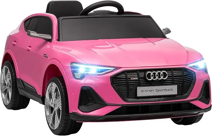 HOMCOM Coche Eléctrico para Niños de +3 Años Audi E-Tron, Coche de Batería 12V con Mando a Distancia, Faros LED, Bocina, Música, USB, Apertura de Puerta y Velocidad 3-5 km/h, Rosa