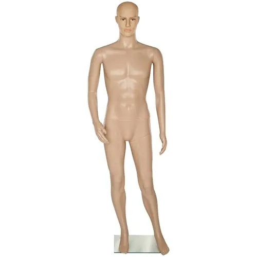 tectake® Maniquí, Giratorio y Móvil, Base de Cristal, Cabeza Reclinable, Brazos Móviles, Proporciones Reales, Robusto, Peso Ligero, Maniqui Regulable, Busto Maniqui - Hombre