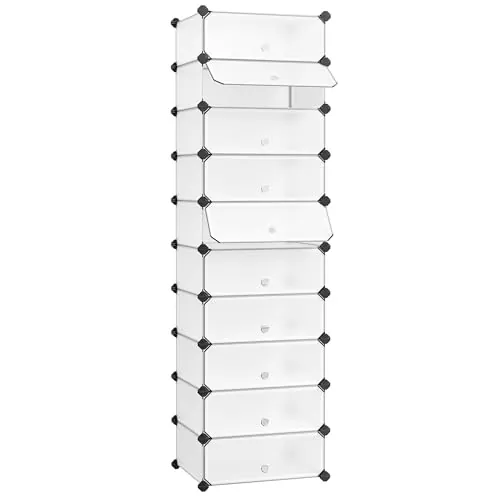 SONGMICS Estantería por Módulos, Zapatero, 10 Estantes, 43 x 31 x 173 cm | Organizador de Zapatos, Color Blanco, Colección Damion LPC10W