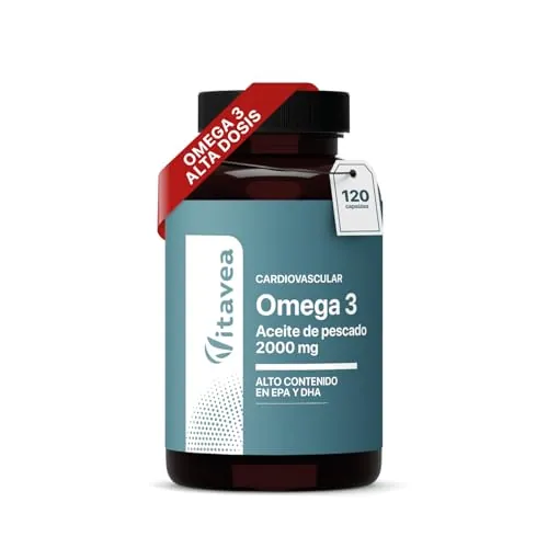 Omega 3 2000 mg Aceite de Pescado Puro – 120 Cápsulas (4 Meses) – 1000 mg EPA + 500 mg DHA – Alta Concentración – Salud Cardiovascular, Cerebral y Visual – Vitavea
