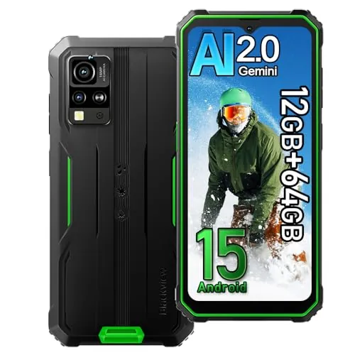 Blackview BV4800SE 4G Móvil Irrompible Android 15, 12GB+64GB/2TB Teléfono Móvil Resistente IP68, 5100mAh, 16MP AI Camera, 6.56" HD+, Dual SIM Telefono NFC, 5G WiFi,GPS,OTG,FM,Gemini AI 2.0, Verde