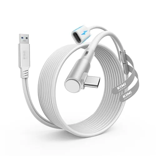 KIWI design Cable Link con Carga 5M Compatible con Meta Quest 3s Quest 3 Quest 2/Pro/Accesorios Pico 4 y PC/SteamVR, Cable USB 3.0 a USB-C Link con Super Rápida 5 Gbps, para Juego Prolongado