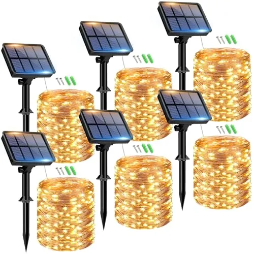 btfarm 6 Paquete Guirnaldas Luces Exterior Solar, Totalmente 30M 300 LED, 8 Modos Cadena de Luces Decoracion para Terraza, Fiestas, Bodas, Patio, Jardines (Blanco Calido)