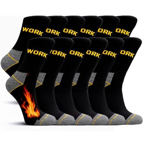 PS PROUTHS 6 Pares Calcetines Trabajo Hombre Mujer Invierno – 95% Algodón Resistente, Interior de Rizo Acolchado, Talón y Punta Reforzados (FR/ES, Números, 40, 46, Regular, Regular, N-021)