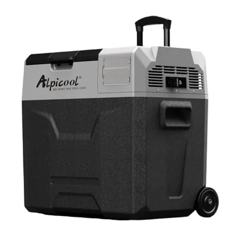 Alpicool ECX50 - Nevera portátil de 50 litros con compresor, nevera eléctrica de 12 V para auto con USB, barra telescópica, rueda, recargable (batería no incluida)
