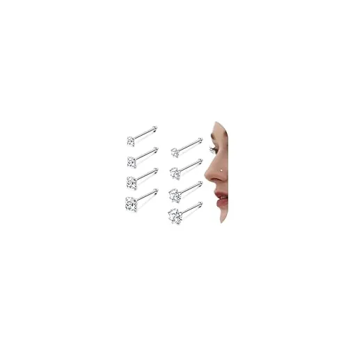 YADOCA Piercing Nariz Acero Quirúrgico 18G 20G Hipoalergénico Nariz Studs Cubic Zirconia Piercing Nariz para Mujeres Hombres 1.5mm 2mm 2.5mm 3mm