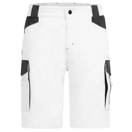 BWOLF Daytona Pantalones cortos de trabajo para hombre, elásticos resistentes, multibolsillos funcionales, comodidad ideal para obra, artesano, construcción, Blanco., L