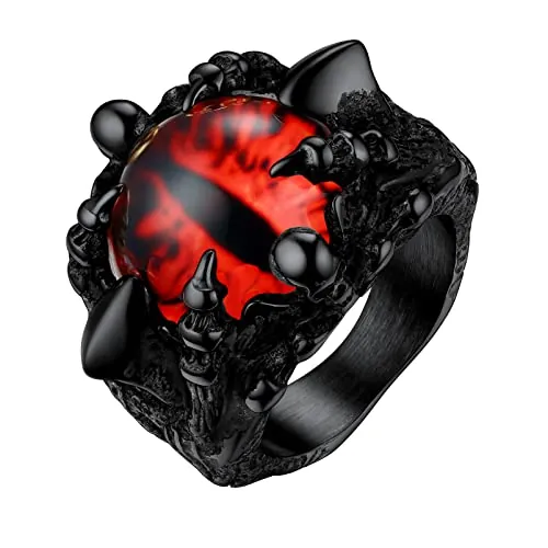PROSTEEL Anillo Grande Sello Garras de Dragon, Ojo Rojo de Demonio Anillo Gotico Punk Rock Negro