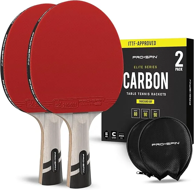 PRO-SPIN Palas de Ping Pong - Homologada por la ITTF con Fibra de Carbono | Madera 7-Ply, Goma Ofensiva, Esponja 2 mm