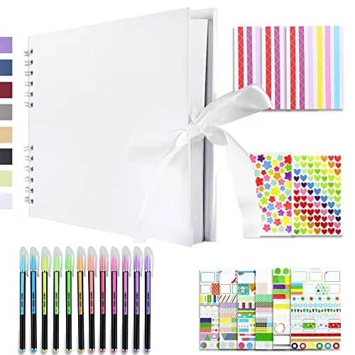 Vienrose Álbum de Fotos Scrapbook 10x15 cm Álbum de Recortes para Pegar y Escribir 80 Negra Páginas Espiral DIY Regalos de Boda Aniversario Bebé Cumpleanos Familiares Navidad, 28,5x21cm, Blanco