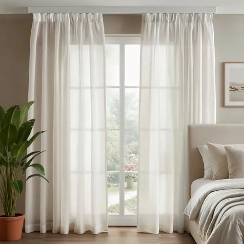 Deconovo Cortinas de Lino para Salón y Dormitorio, 2 Piezas, 140x215 cm