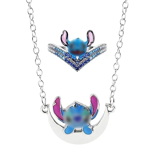 ZGCXRTO Sti-tch Collar, Sti-tch Anillo, Regalos de Sti-tch para niña, Anime para Niños Collar, para Niños Niñas Regalo Mejor Amigo Regalos de Cumpleaños