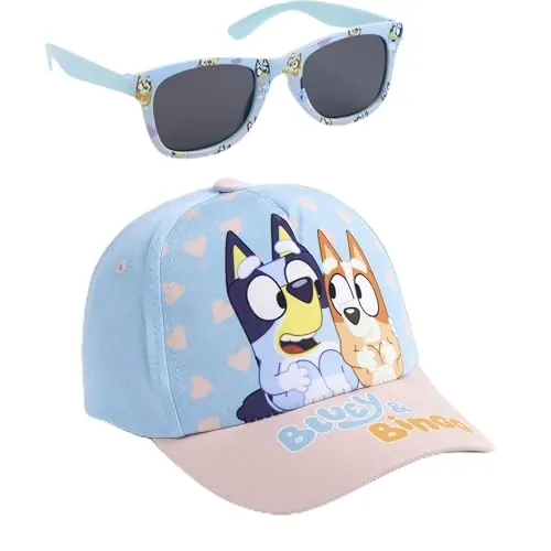 Gorra y Gafas de Sol Bluey Set Infantil Original para Niñ@s Unisex - Gorra y Gafas Bluey Accesorios Verano Gafas Protección UV y Gorra Ajustable