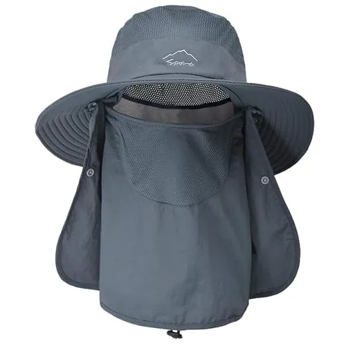 ehsbuy Sombrero de Pescador Hombre Mujeres con Cubierta Facial de ala Ancha para el Sol, Gorro de Malla Safari para Senderismo Jardinería Trekking Proteccion Solar Cubo Sombrero Empacable