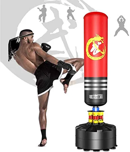 Dripex Saco de Boxeo de Pie para Adultos, Compañero de Boxeo de MMA, Entrenador de Boxeo, Resistente, con Base de Succión, Rellenable de Arena 80kg /Agua 60kg Aprox (Roja)