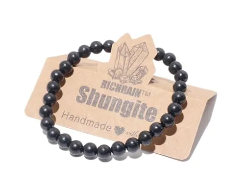 RICHRAIN Shungita Piedra Natural - Pulsera De Shungit Pulsera De Protección Para Hombres Y Mujeres Con Gemas Naturales De Cristal, Piedra (6mm 7")