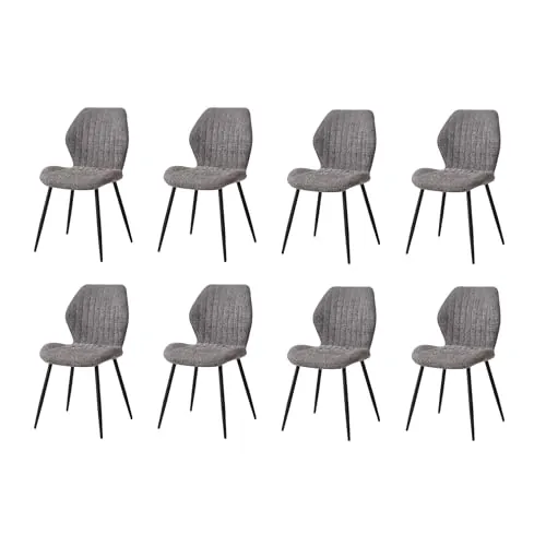 GrandCA HOME Juego de 8 Sillas de Comedor Sillas con Asiento Tapizado, Sillas de Cocina Nórdicas Sillas Acolchadas con Patas de Metal, Cojines de Tela, Gris