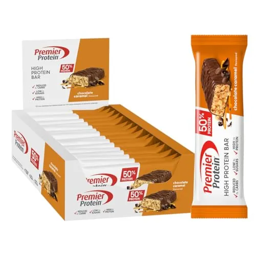 Premier Protein High Protein Bar Chocolate Caramel 16x40g - High Protein Low Sugar Riegel + Palmölfrei
