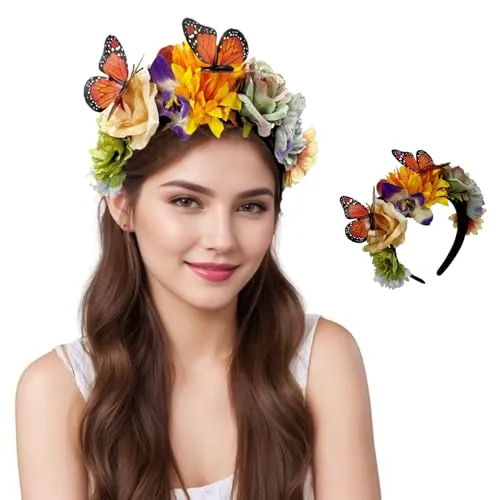 Yolistar Diadema Flores Mujer, Exquisitos Sombreros Adecuados, Diadema Corona Flores Carnaval, para Foto Fiesta Carnaval Boda Disfraz Halloween Navidad