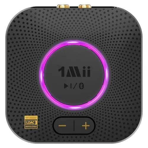 1Mii B06S+ LDAC Receptor Bluetooth 5.3 HiFi, Adaptador Audio Bluetooth con aptX Baja Latencia & HD, Salida RCA/AUX 3.5mm Jack, Control Volumen, 100ft Receptor de Largo Alcance para Estéreo Doméstico
