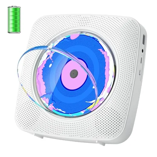Kegaudio Reproductor de CD Portatil con Bluetooth y Altavoces Blanco