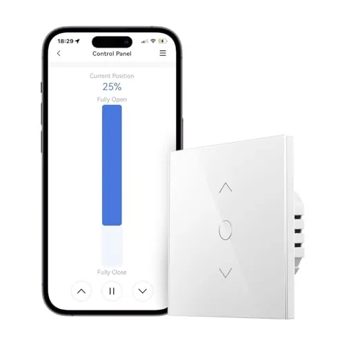 Meross Interruptor Persiana WiFi, Interruptor de Cortina LED Inteligentes WiFi, Compatible con Alexa y Google Assistant, Control por Porcentaje, 2,4 GHz, 1 Pieza (Necesita Cable Neutro)
