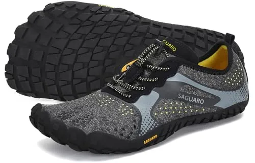 SAGUARO Hombre Mujer Barefoot Zapatillas de Trail Running Minimalistas Zapatillas de Deporte Fitness Zapatos Descalzos para Correr en Montaña Escarpines de Agua, Metal Negro, 42 EU