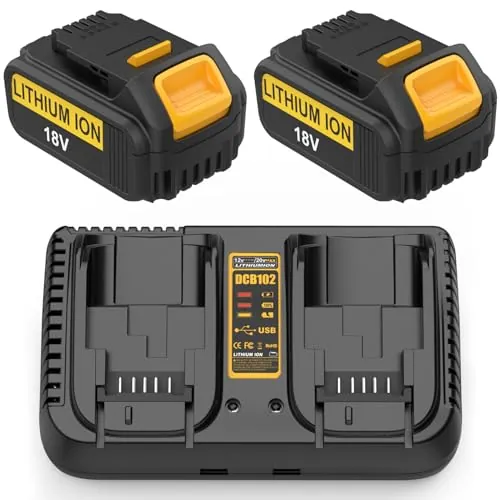 Energup 2 Piezas 18V 5.0Ah Batería con Cargador Repuesto para DeWalt 18V Batería DCB184 DCB182 DCB180 DCB181 DCB200 DCB205