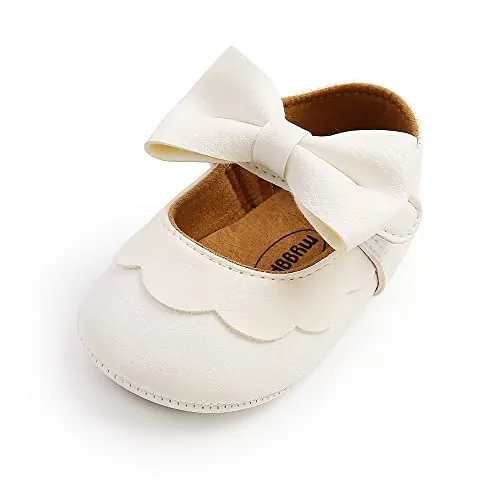 MASOCIO Zapatos Bebe Niña Primeros Pasos Bailarinas Bebé Bautizo Mary Jane Calzado con Suela Goma Talla 18 0-6 Meses Blanco