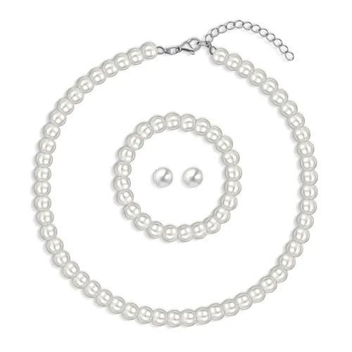 Yifnny conjuntos de joyería de perlas para las mujeres, collar de perlas de imitación y pendientes de pulsera conjunto de capas collar de perlas de 1920 Joyería de la boda de Juegos (Estilo 13)
