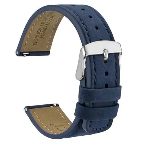 WOCCI 20mm Retro Correa de Reloj para Hombre, Cuero Nubuck, Hebilla Plateada (Azul)