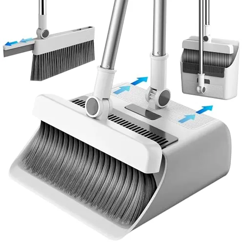 JUPPLIES Escoba y Recogedor Plegable 3 en 1 | Cepillo Extraíble y Limpiacristales Oculto - Mango Telescópico de 126 cm y Rotación de 180º - Limpieza del Hogar y Oficina