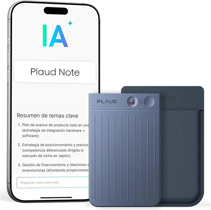 Plaud Note Grabadora de Voz IA con Funda Azul Transcribe Resume Transcripción IA, Soporta 112 Idiomas Control de Reunión con App Genial para Lección Llamada Entrevista Charlas Clases