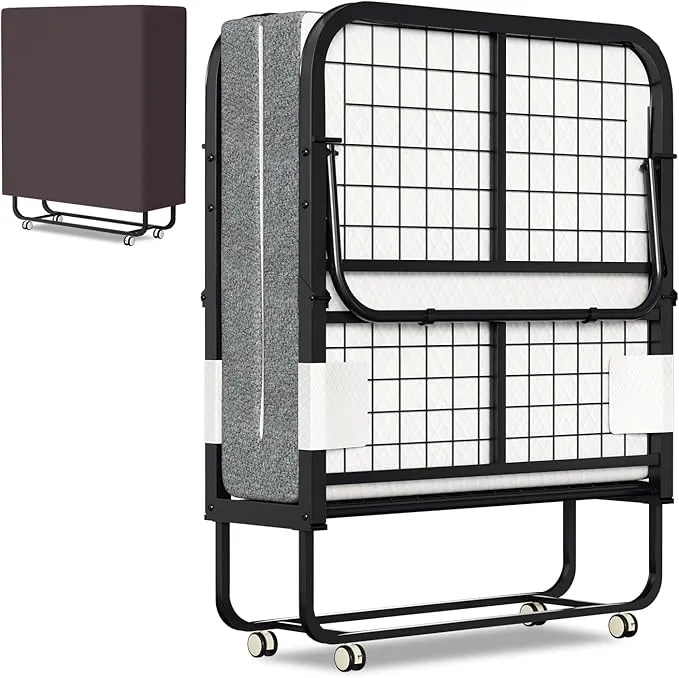ISOSIL Cama Plegable de 90 x 200 cm, Cama de Invitados Con Colchón de Espuma de 13 cm, Marco de Metal Con Ruedas, Capacidad de 200 kg