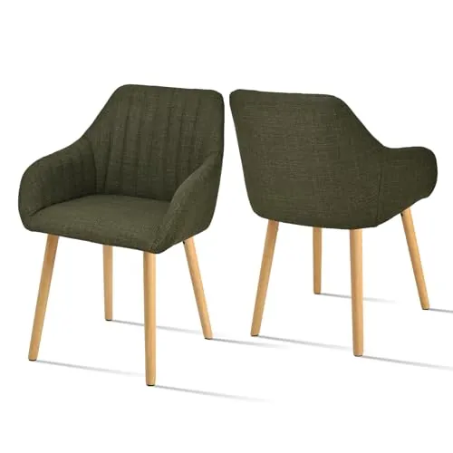 Goeurvant Silla De Comedor con Reposabrazos, Juego De 2, Patas De Madera, Silla Tapizada, Sillas De Cocina Y Salon, Verde-poliéster