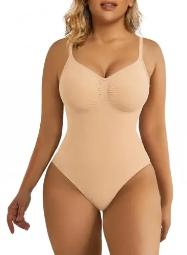 SHAPERX Body Moldeador Mujer Shapewear Fajas Reductoras Control de Abdomen Bodysuit lnvisible Posparto, UK-SZ5215-Beige-S/M