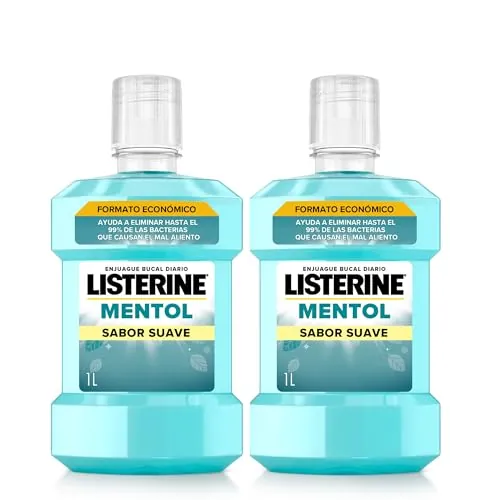 Listerine Mentol Sabor Suave Enjuague Bucal 0% Alcohol, 1 L, 2 uds
