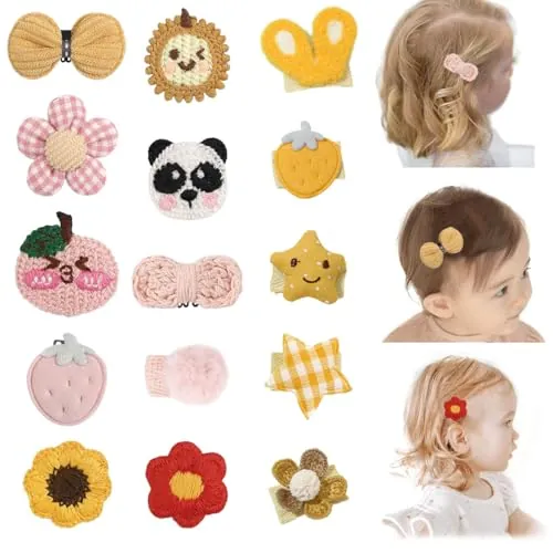 GGUFAY Pinzas Pelo Bébé Mini en Algodón Suave - Flores Panda Girasoles - Seguras para Recién Nacidos Sin Irritación - Diseño Delicado e Hipoalergénico