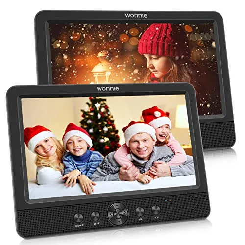 WONNIE - Reproductor de DVD portátil para Coche, 2 Pantallas para niños, vídeo con reposacabezas de 10,5 Pulgadas, Compatible con USB SD MMC 5 Horas para un Viaje Largo (Dos Reproductores de DVD)